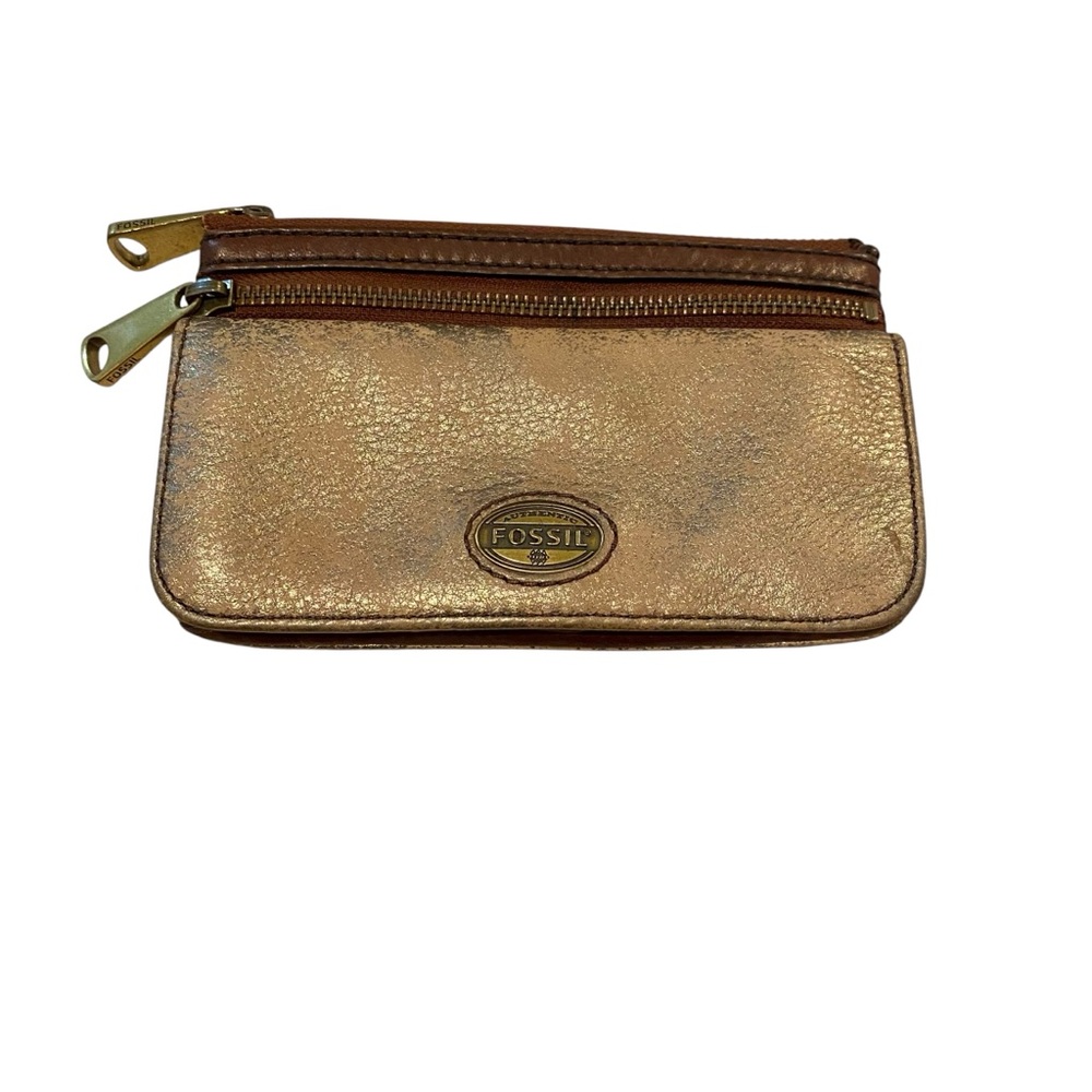 Fossil Brown/Gold Leather Stylish in Shimmering Gold Detail Wallet
